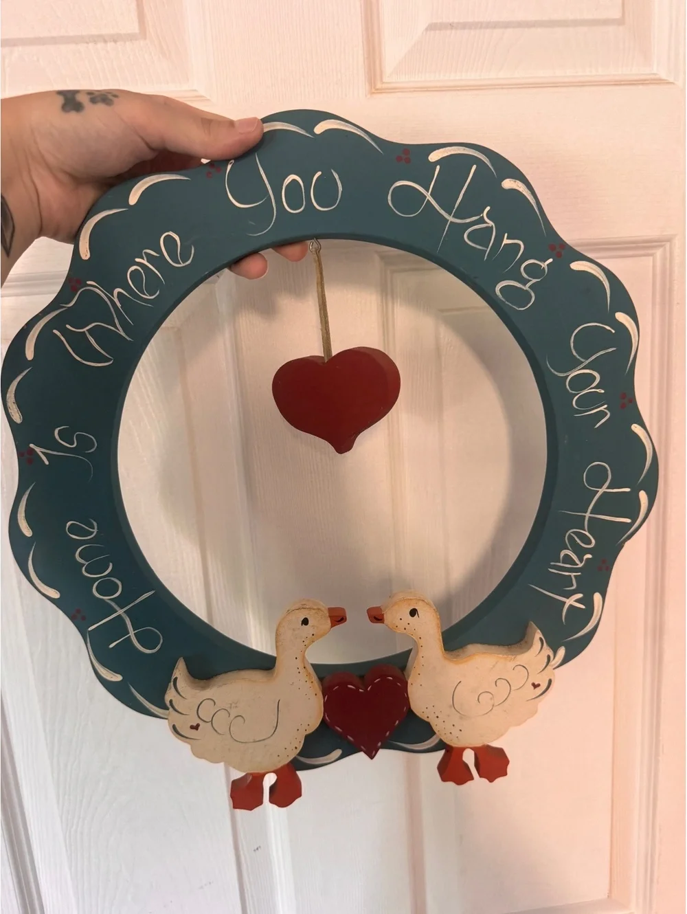 Decorative Heart and Ducks Wooden Wall Hanging